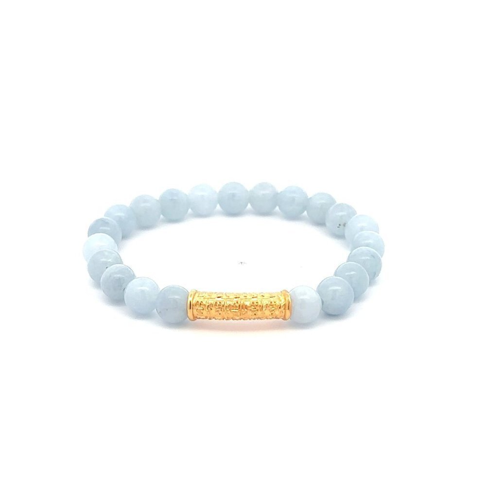 18K Gold Tube Lucky Charm Bracelet Gemstones March Birthstones Aquamarine 6mm